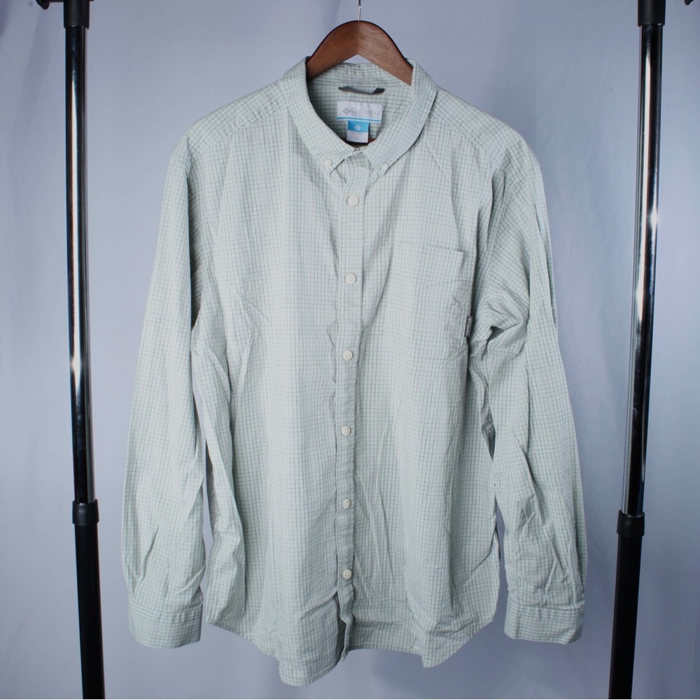Columbia Shirt Mens XL Green Check Button Down Long Sleeve Cotton Classic